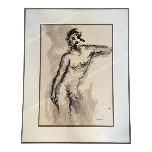Vintage Ink Drawing Of A Nude Male Figure For Sale