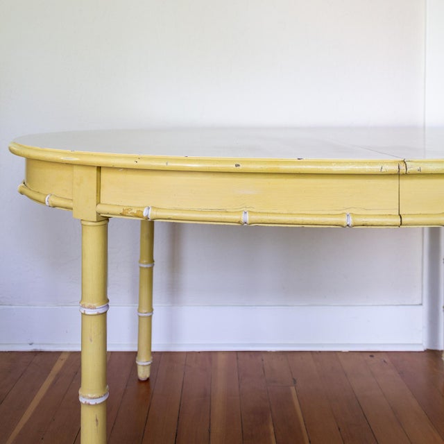 Wood Thomasville Faux Bamboo Butter Yellow Oval Dining Table For Sale - Image 7 of 12