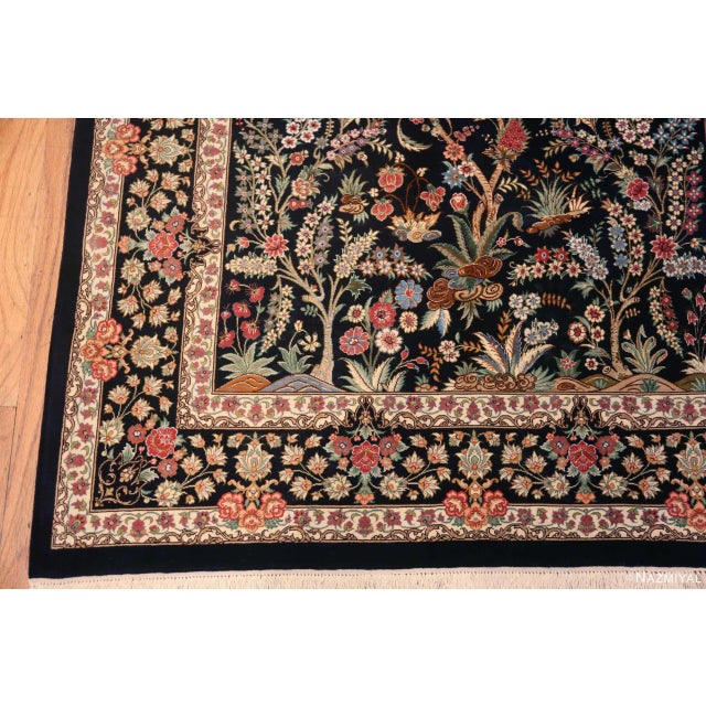 Nazmiyal Collection 1950s Floral Design Vintage Persian Silk Qum Rug For Sale In New York - Image 6 of 7