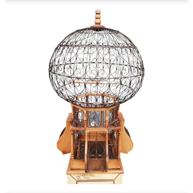 20th Century Victorian Style Wood and Iron "Balloon" Birdcage For Sale - Image 4 of 8