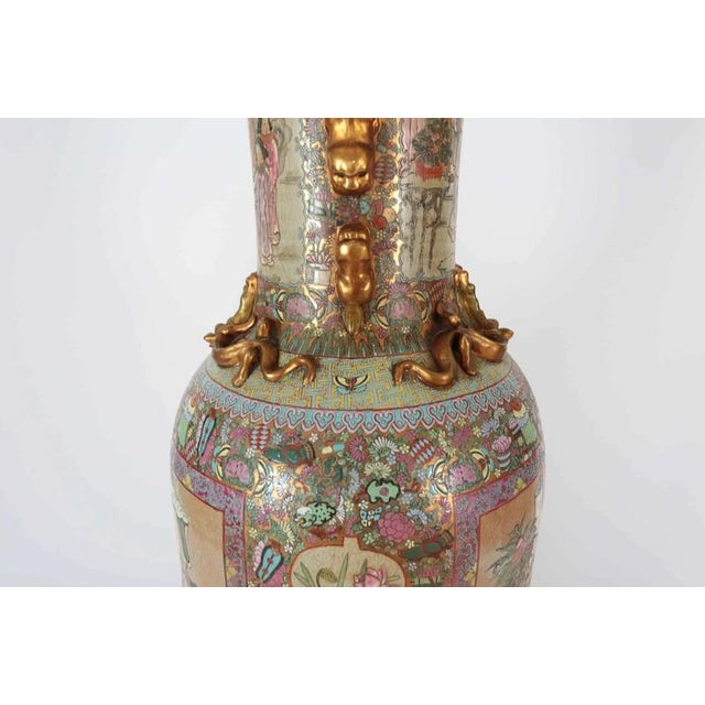 Tall Cantonese Famille Rose Vases, Set of 2 For Sale - Image 4 of 10