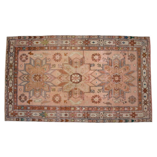 Distressed Turkish Rug Hand Knotted Vintage Oushak Area Rug - 4′ × 6′10″ For Sale - Image 6 of 13