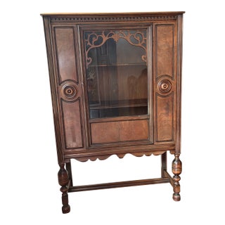 1920s Berkey & Gay Spanish Colonial Revival Walnut Display Cabinet For Sale