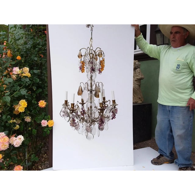 Antique Six Light Chandelier With Glass Fruit and Crystals For Sale - Image 9 of 9
