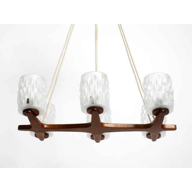 Scandinavian 6-Armed Ceiling Lamp in Teak and with Glass Shades, 1960s For Sale - Image 16 of 18
