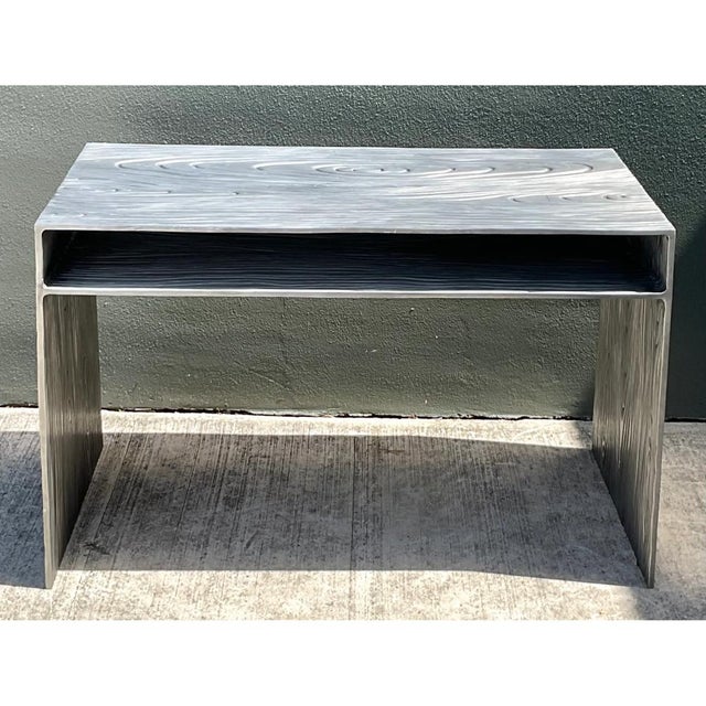Vintage Wood Grain Metal Console Table For Sale In West Palm - Image 6 of 12