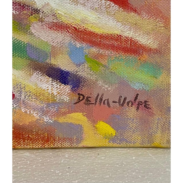 Abstract Ralph Della Volpe, Modernist Abstract Oil Painting Marine Seascape Sunset W Boat Ralph Della Volpe For Sale - Image 3 of 7