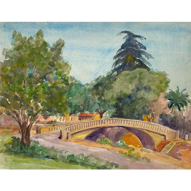Watercolor painting by listed American painter Prescott M. M. Jones, circa 1930-1940, done in an abstracted loose brush...