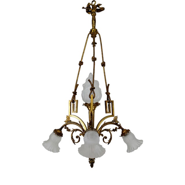 Louis XVI Neoclassical Style Hanging Light in Gilded Bronze, 1890s For Sale