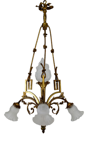 Louis XVI Neoclassical Style Hanging Light in Gilded Bronze, 1890s