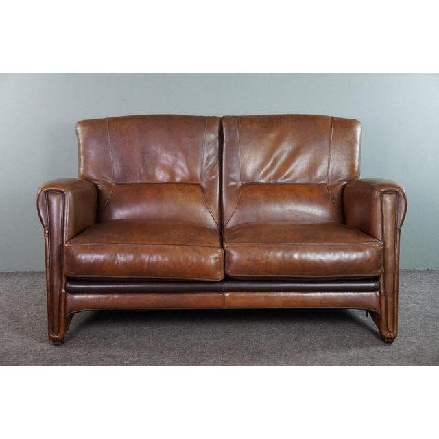 Brown Set of Sheep Leather Sofa and Armchair For Sale - Image 8 of 17