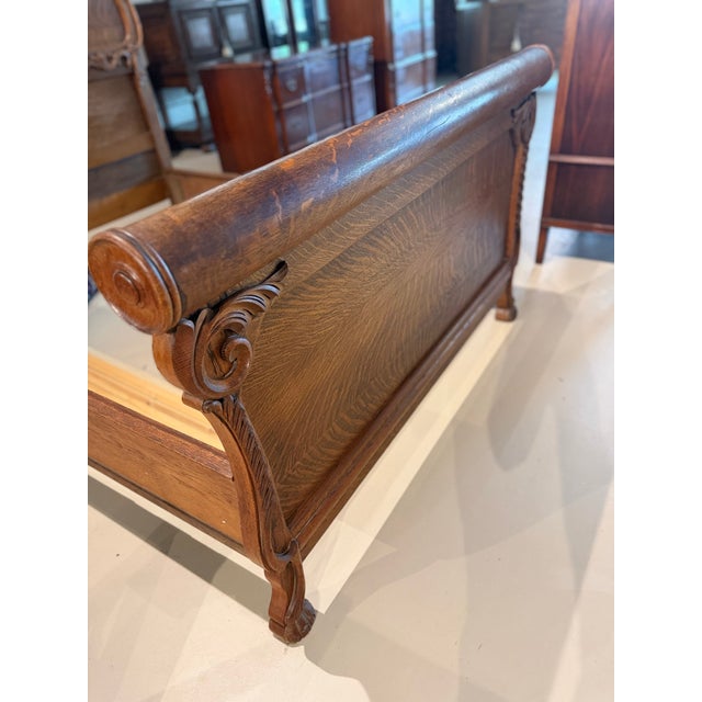 Early 20th Century Antique Tiger Oak Bed Frame For Sale - Image 6 of 10
