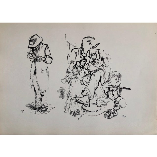 George Grosz, 1936 Lithograph Interregnum, Cigar, Kid w Toy Gun, Small Edition Weimar Germany, 1936 For Sale