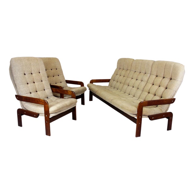 Mid-Century Scandinavian Living Room Set, 1970s, Set of 3 For Sale