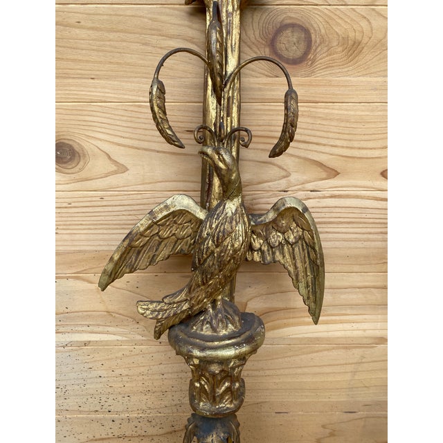 Traditional Antique Italian Federal Style Figural Carved Gold Gilded Candle Wall Sconce - Pair For Sale - Image 3 of 9