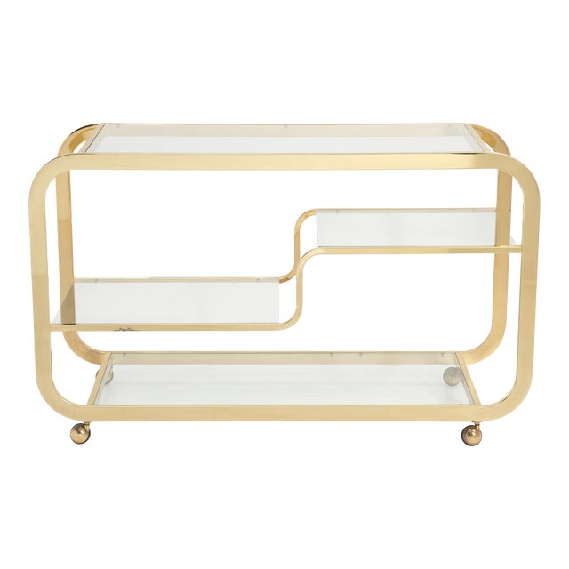Design Institute America Dia Milo Baughman Brass Bar Serving Cart 1970s Signed For Sale
