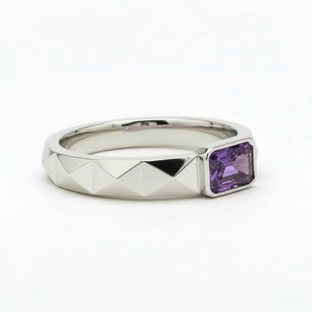 Modern Amethyst Solitaire Ring for Men Silver, Gold, Size 10 For Sale - Image 3 of 7