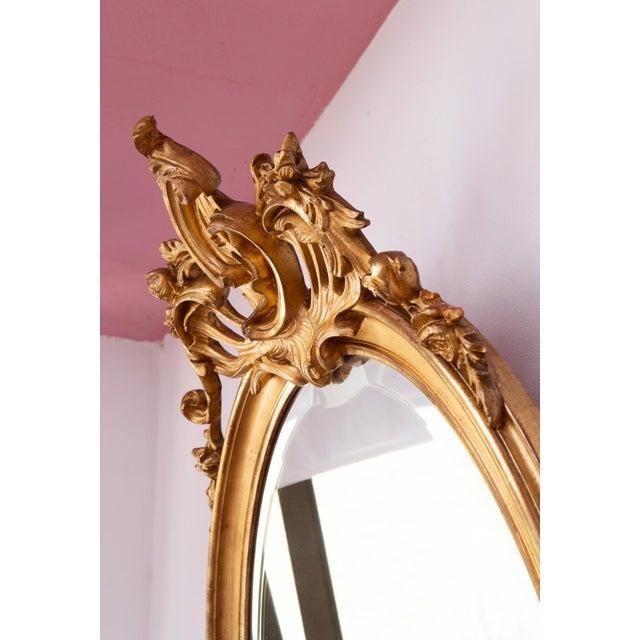 Antique French Louis XV Oval Gilt Mirror, 1913 For Sale - Image 4 of 15
