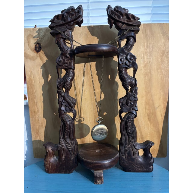 Japanese Antique Carved Wood Scabbard Footed Sword Holder with Dragon Beasts For Sale - Image 3 of 12