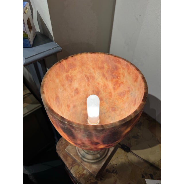 Alabaster Vintage Italian Carved Alabaster Urn Lamp With Hand Etched Floral Design For Sale - Image 8 of 9