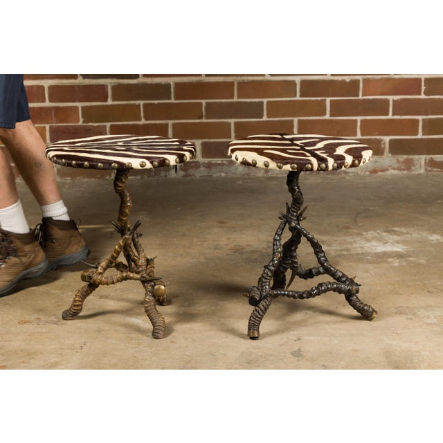 Black Zebra Skin Circular Top Side Tables with Horn Bases, Two Sold Each For Sale - Image 8 of 12
