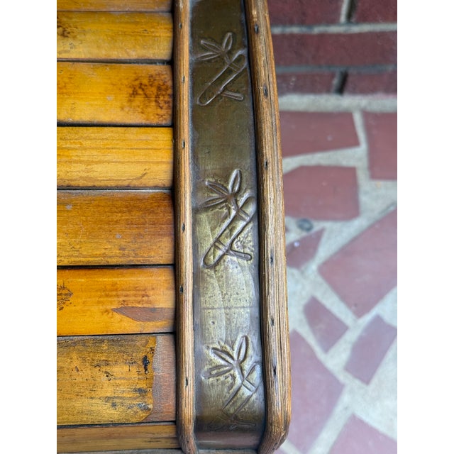 Midcentury Campaign Split Bamboo and Copper Trunk With Domed Lid For Sale - Image 11 of 13