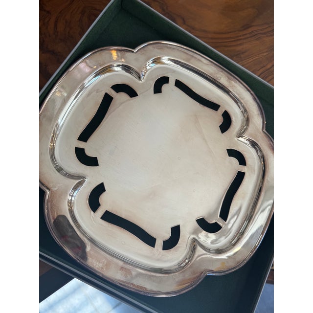Silver-plated tray, alpaca, handmade circa 1930 Quarefoil, recessed shape, approx. 30 x 30 cm, square