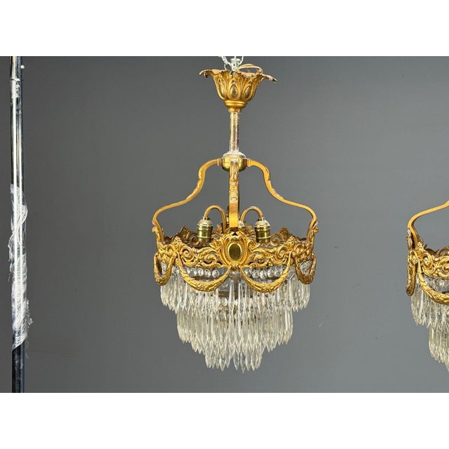 19th Century French Louis Xvi, Chandeliers, Dore Bronze, Crystal, France, 19th Century For Sale - Image 5 of 17
