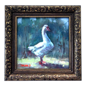 Framed Original Painting Goose Landscape Antique Wall Decor