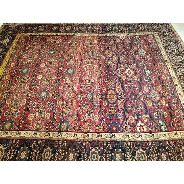 Persian Antique Persian Mahal Sultanabad Rug, Hand-Knotted Wool, Geometric Pattern, 11x13, Red & Navy For Sale - Image 3 of 18