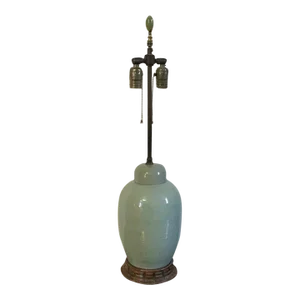Antique 19th Century Chinese Monochrome Porcelain Jar Vase Urn With Incised Decoration and Celadon Glaze Mounted as a Lamp