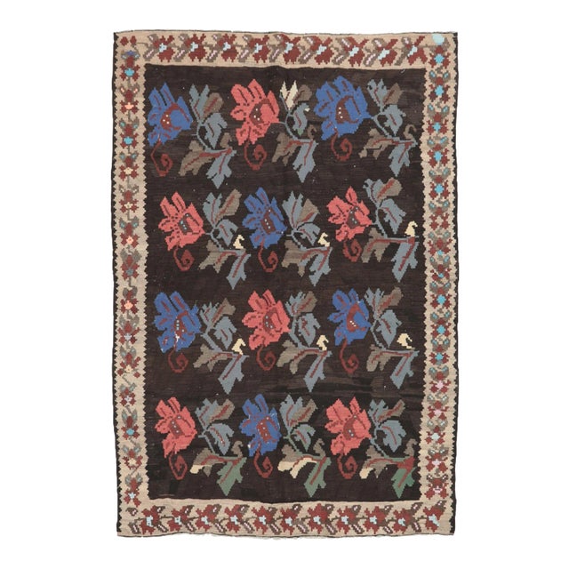 Vintage Mid Century Floral Kilim Rug For Sale