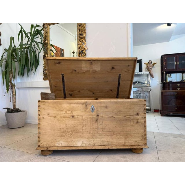 Original restored natural wood chest, softwood, circa 1850. Dimensions: Height x Width x Depth 64 x 125 x 65 cm. Antique...