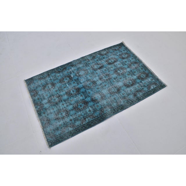 Turquoise Turqoiıse Vintage Area Carpet For Sale - Image 8 of 9