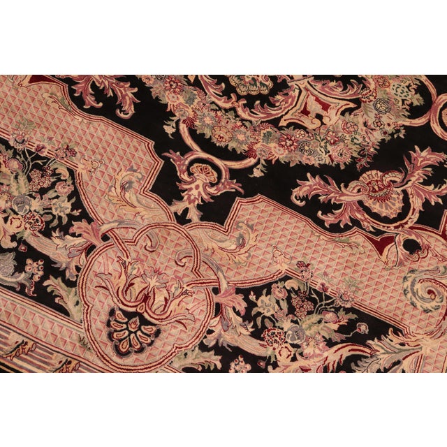 Art Nouveau Medallion 1990's Pak-Persian Black/Pink Wool Rug - 6'2'' X 9'0'' For Sale - Image 4 of 9