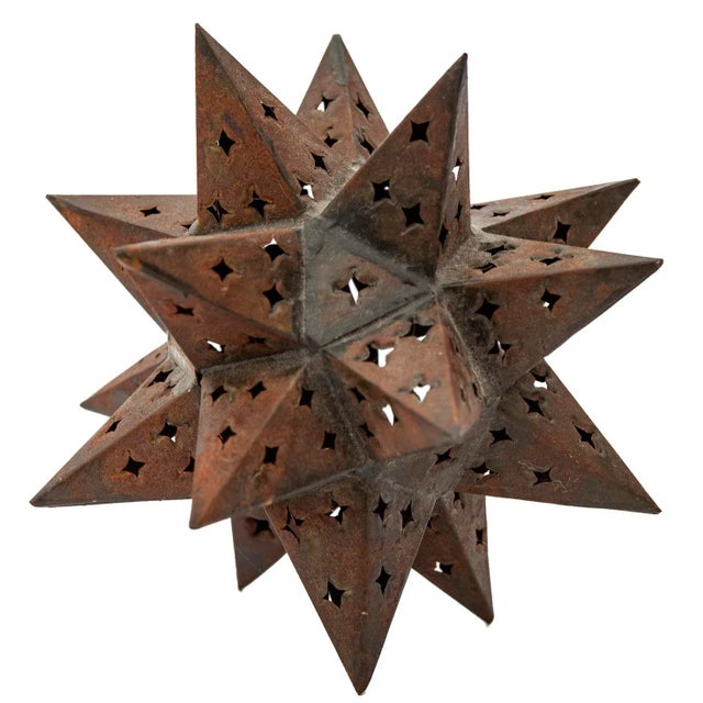 Mid 20th Century Vintage Moroccan Style Pierced 18 Point Hinged Iron Star Candle Curio For Sale - Image 5 of 11