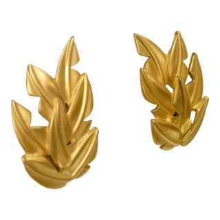 1980s Givenchy Matte Gold Leaf Motif Open Work Earrings, 2.Pieces For Sale