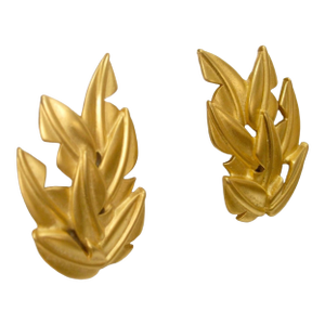 1980s Givenchy Matte Gold Leaf Motif Open Work Earrings, 2.Pieces