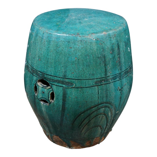 Antique Chinese Green Turquoise Teal Glazed Garden Stool Pedestal Table For Sale