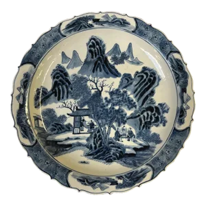 Chinese Blue & White Porcelain Scenery Theme Display Charger Plate