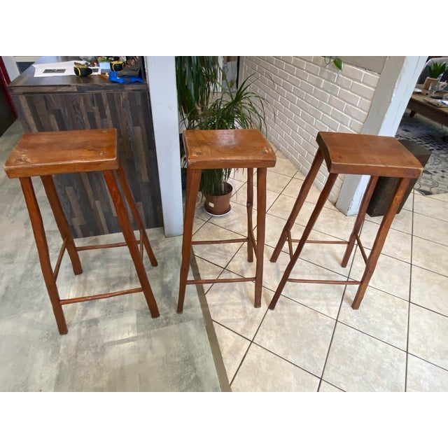 Vintage High Bar Stools in Wood, 1950s, Set of 3 For Sale - Image 9 of 18