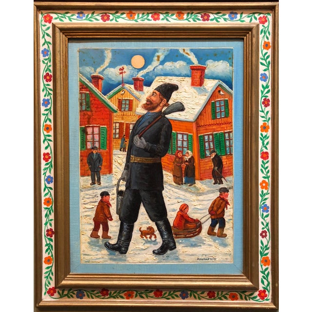 Modern Maurice KishProud Chimney Sweep Modern Judaica Shtetl Oil Painting WPA Jewish artist For Sale - Image 3 of 6