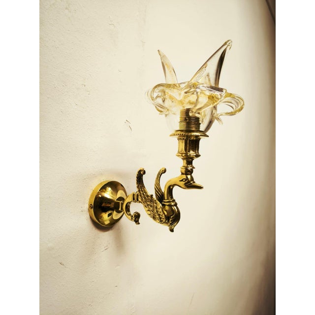 Mid-Century Modern Swan Wall Lamp with Murano Glass, 1970s For Sale - Image 3 of 13