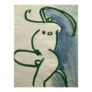 1963 "Green and Blue Nude I" Oil Pastel Drawing