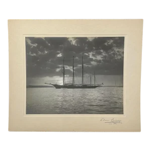 Original Edwin Levick '3 Masted Sailboat at Sunset' Gelatin Silver Photograph