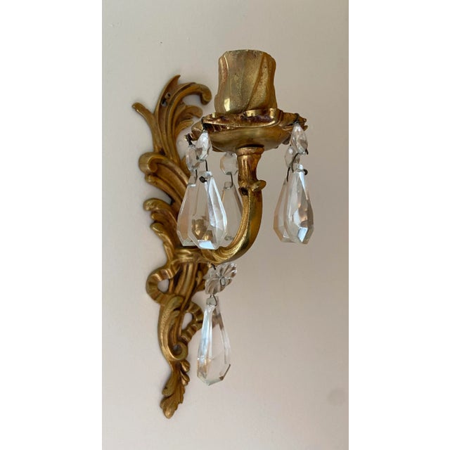 Mid 20th Century Louis V Rocco Bronze and Crystal Scones - a Pair For Sale In New York - Image 6 of 13