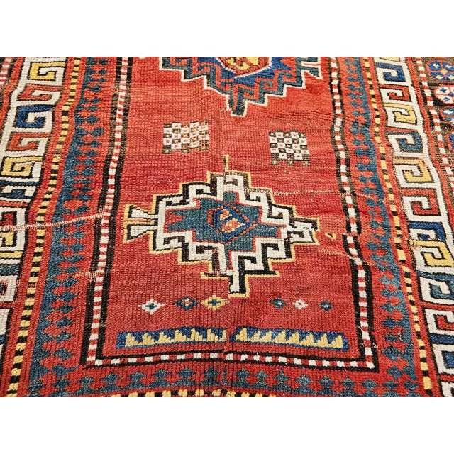 19th Century Caucasian Kazak Rug, Hand-Knotted Wool, Geometric Medallions, 4' x 9' For Sale - Image 16 of 17