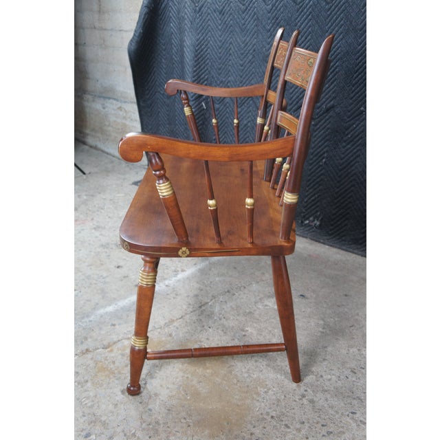 Mid 20th Century Tell City Hitchcock Style Maple Rumford & Gold Stenciled Spindle Back Bench For Sale - Image 14 of 15