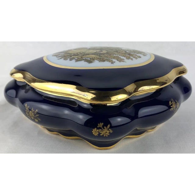 Blue Limoges Porcelain Lidded Blue and Gold Trinket Box For Sale - Image 8 of 9