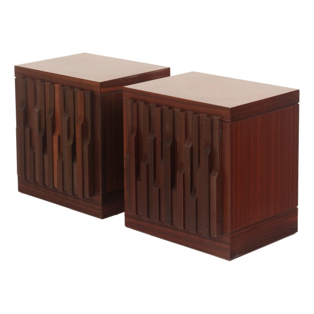Mid-Century Gaetano Padouk Wood Nightstands by Luciano Frigerio for Frigerio, 1970s, Set of 2 For Sale